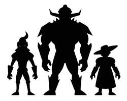 Silhouetted stylized characters of varying sizes depicted against a clean white background. vector