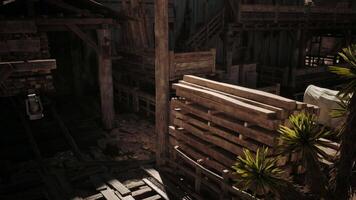 CGI Rustic setting featuring an old wooden structure with pallets and plants video