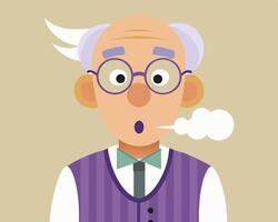 An elderly man with surprised expression in cartoon style with white smoke vector