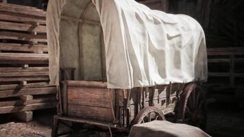 CGI Exploring the rustic charm of a covered wagon in a historical setting video