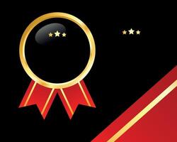 Luxury Award Badge with Golden and Red Ribbon on Black Background vector