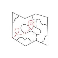 Paper folded map with a route editable doodle hand drawn icon. Map for camping, hiking, local tourism illustration vector