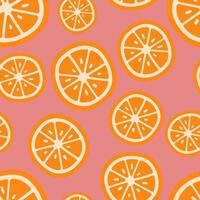 Orange summer pattern on pink background. Simple seamless pattern with oranges. Cute fruit print. vector