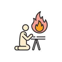 A man sitting at a table with a fire on it vector