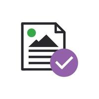 A document with a check mark and a mountain vector