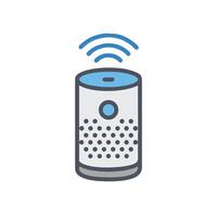 A smart speaker with a blue dot on it vector