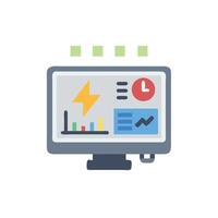 A computer monitor with a graph and a lightning bolt vector
