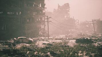 CGI City in ruins following devastating military action and destruction aftermath video