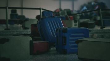 CGI Abandoned airport baggage area scattered with unattended luggage at dusk video