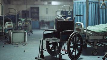CGI Abandoned hospital room filled with empty beds and a solitary wheelchair video