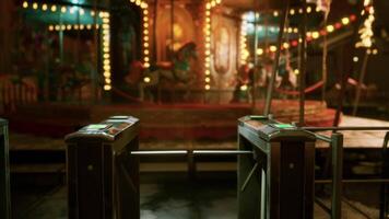 CGI Empty amusement park illuminated with lights at night, full of quiet video