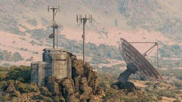 CGI Military base in mountains with communication towers and satellite dish video