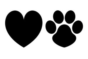 Black Heart Shape and Paw Print Side by Side white vector