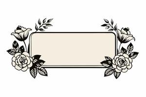 Beige Rectangular Frame with Black Floral Design Roses Leaves vector