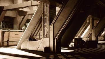 CGI Urban industrial setting with unique architecture and dramatic lighting effects video
