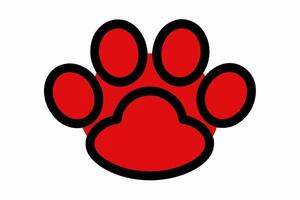 Glossy Bright Red Paw Print Icon Black Outline animal paw vector