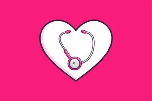 Pink Stethoscope Icon Inside White Heart Shape on Pink Background vector