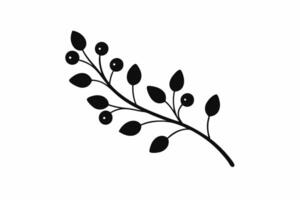 Black Silhouette Delicate Branch Small Leaves Berries 1 vector