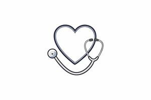 White Heart Shape with Gray Stethoscope Icon medical vector