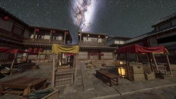 CGI Exploring a vibrant night market in historical Japan under a starry sky video