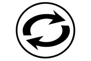 A black and white circular icon of a circular arrow vector