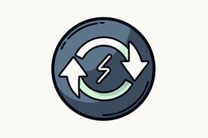 A circular icon with a lightning bolt on it vector