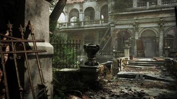 CGI Ruins of an old European mansion surrounded by natures reclaiming growth video