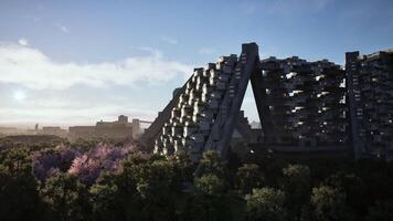 CGI Unique architectural design in a city landscape with greenery and blossoms video