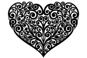 A black and white heart with swirls vector