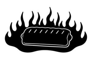 A black and white icon of a hot dog on fire vector