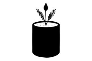 A black and white illustration of a candle with a sprig of pine vector