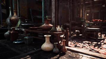 CGI Traditional pottery displayed in a vibrant old market of a small African town video