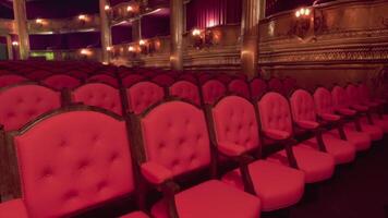 CGI Elegant red seats in an old opera house showcasing vintage architecture video