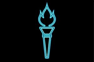 A torch with a flame on it is shown in a neon blue light vector