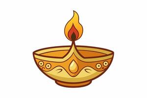 A golden diya with a flame in the middle vector