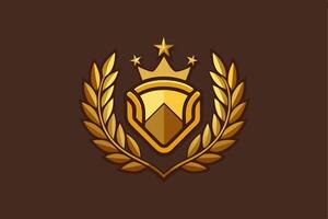 Golden shield with crown and laurel wreath vector