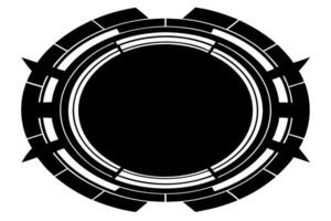 A black and white circular logo with a circular shape vector