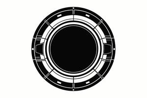A black and white illustration of a circular object vector