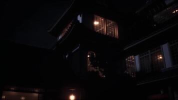 CGI Night view of the grand shogun residence illuminated in historic Japan video