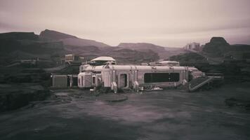 CGI Colonist base on a distant planet surrounded by rugged alien landscape video