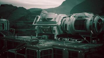 CGI Colonist base on a distant planet under a twilight sky with rocky landscape video