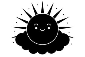 A black and white sun with a smiley face vector