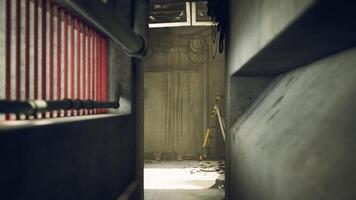 CGI Exploring the dimly lit interior of a dark concrete industrial building video