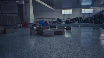 CGI Abandoned terminal with scattered luggage and empty daylight spaces video