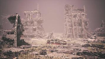 CGI Desolate city in ruins, with abandoned vehicles scattered video