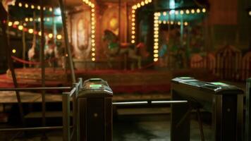 CGI Empty amusement park at night with illuminated carnival rides and stillness video