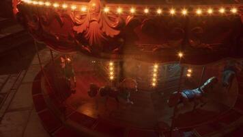 CGI Empty amusement park at night featuring a carousel with glowing lights video