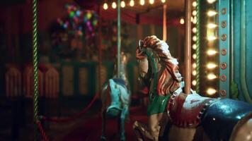 CGI Empty amusement park at night with vintage carousel and dim lights video