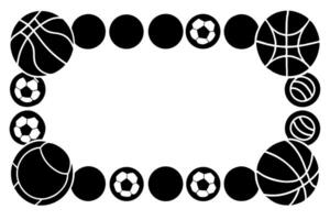 A black and white picture of a frame with a basketball ball and other balls vector