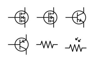 Icons of transistors NPN, PNP and resistor for electronic circuit diagrams and designs. vector